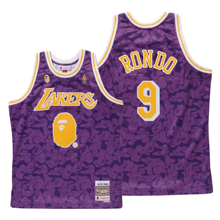 Men's Los Angeles Lakers Rajon Rondo #9 NBA BAPE X Mitchell Hardwood Classics Purple Basketball Jersey LEK5183FZ